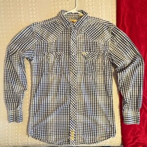 Larry Mahan Western Cowboy blue & white long sleeve snap shirt - Men's Large